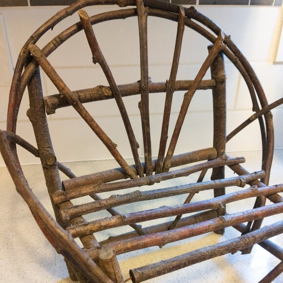 Miniature Twig Doll Furniture Rustic Chair Handmade Planter Decor Farmhouse Vtg - Picture 2 of 4